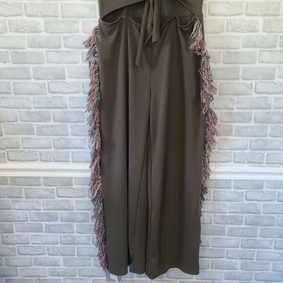 Boutique Tassel Fringe Wide Leg Jumpsuit Open Front Tie Close NWOT Plux 3X Boho - Picture 4 of 9